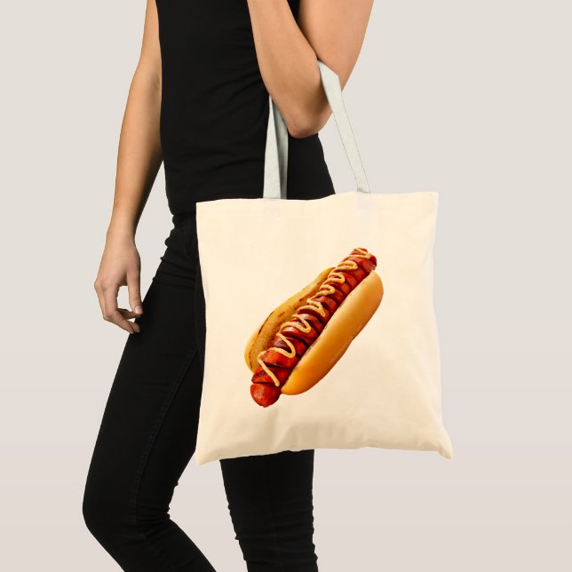 SlipperyJoe's hot dog nestled soft bun vibrant yel Tote Bag (Front (Product))