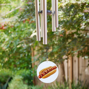 SlipperyJoe's hot dog nestled soft bun vibrant yel Wind Chime