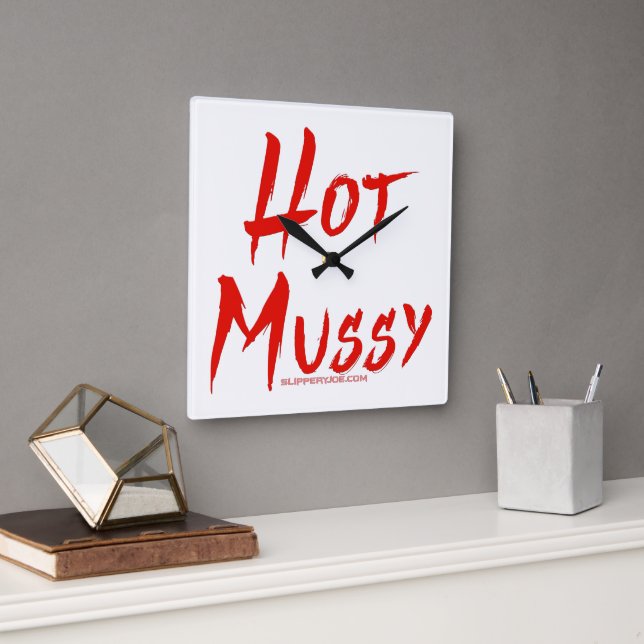 SlipperyJoe's hot mussy bold vivid red text brushs Square Wall Clock (Office)