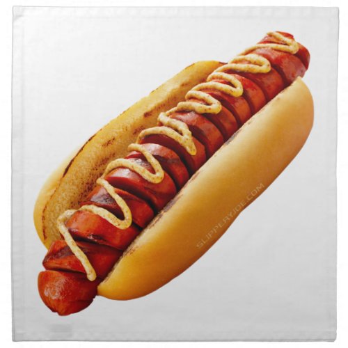 SlipperyJoes Hotdog mustard sliced meat bun grill Cloth Napkin