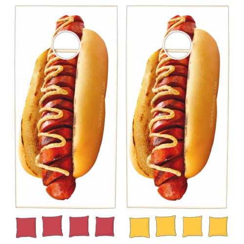 SlipperyJoes Hotdog mustard sliced meat bun grill Cornhole Set