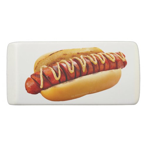 SlipperyJoes Hotdog mustard sliced meat bun grill Eraser