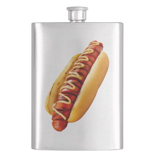 SlipperyJoes Hotdog mustard sliced meat bun grill Flask