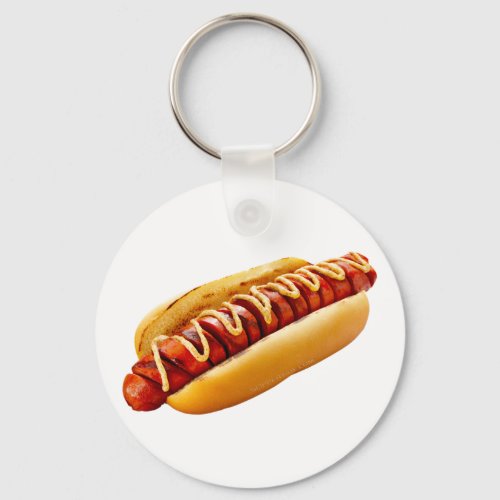 SlipperyJoes Hotdog mustard sliced meat bun grill Keychain