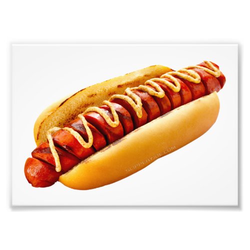 SlipperyJoes Hotdog mustard sliced meat bun grill Photo Print