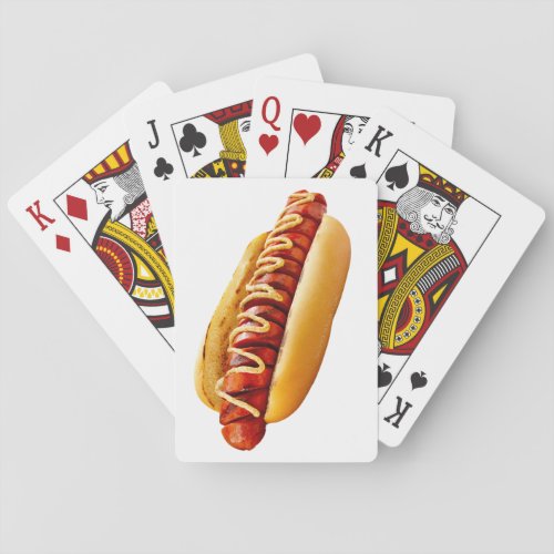SlipperyJoes Hotdog mustard sliced meat bun grill Playing Cards