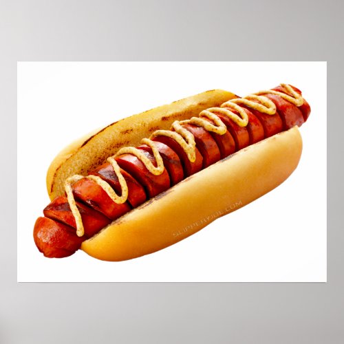 SlipperyJoes Hotdog mustard sliced meat bun grill Poster