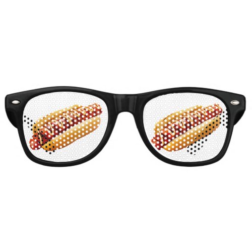 SlipperyJoes Hotdog mustard sliced meat bun grill Retro Sunglasses