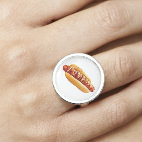 SlipperyJoes Hotdog mustard sliced meat bun grill Ring