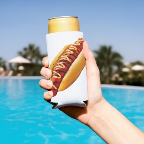 SlipperyJoes Hotdog mustard sliced meat bun grill Seltzer Can Cooler