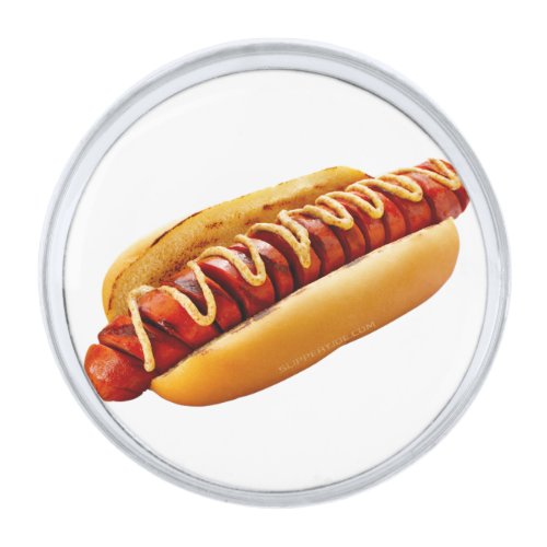 SlipperyJoes Hotdog mustard sliced meat bun grill Silver Finish Lapel Pin