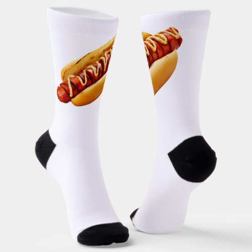 SlipperyJoes Hotdog mustard sliced meat bun grill Socks