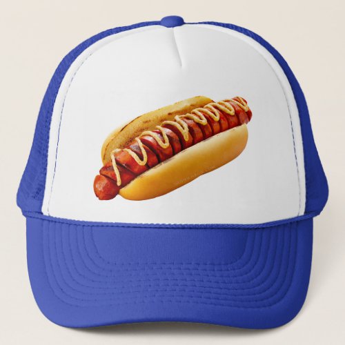 SlipperyJoes Hotdog mustard sliced meat bun grill Trucker Hat