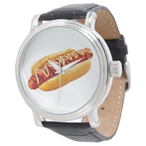 SlipperyJoes Hotdog mustard sliced meat bun grill Watch