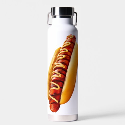 SlipperyJoes Hotdog mustard sliced meat bun grill Water Bottle