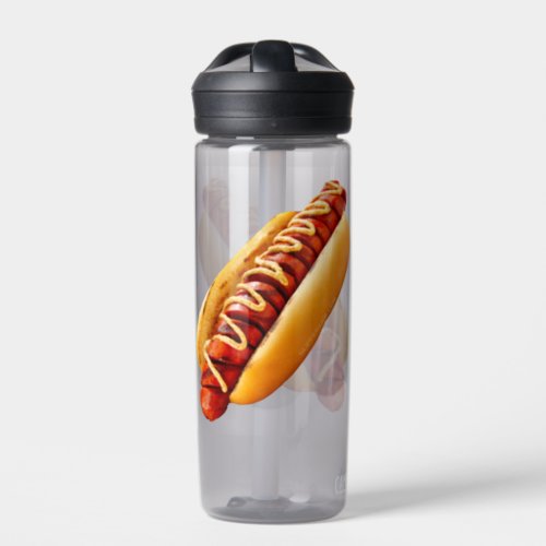 SlipperyJoes Hotdog mustard sliced meat bun grill Water Bottle