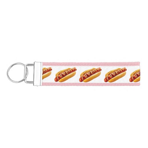 SlipperyJoes Hotdog mustard sliced meat bun grill Wrist Keychain