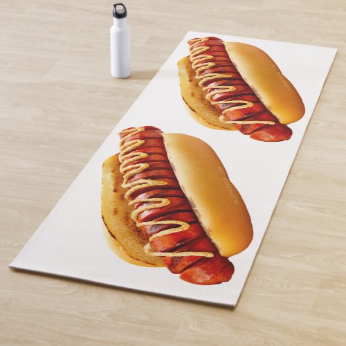 SlipperyJoes Hotdog mustard sliced meat bun grill Yoga Mat