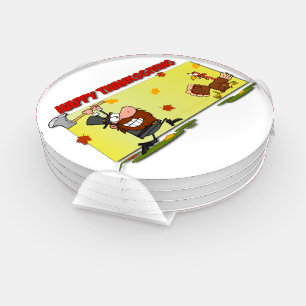SlipperyJoe's humorous cartoon-style Thanksgiving Coaster Set