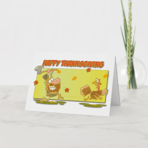 SlipperyJoe's humorous cartoon-style Thanksgiving Foil Holiday Card