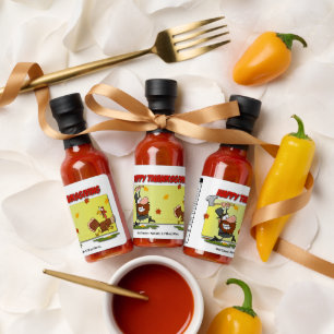 SlipperyJoe's humorous cartoon-style Thanksgiving Hot Sauces