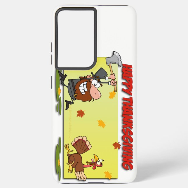 SlipperyJoe's humorous cartoon-style Thanksgiving  Samsung Galaxy Case (Back)