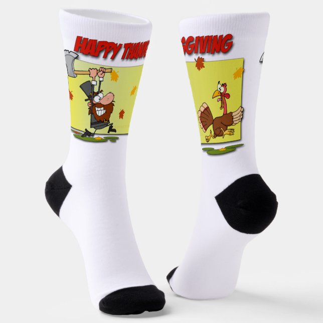 SlipperyJoe's humorous cartoon-style Thanksgiving  Socks (Angled)