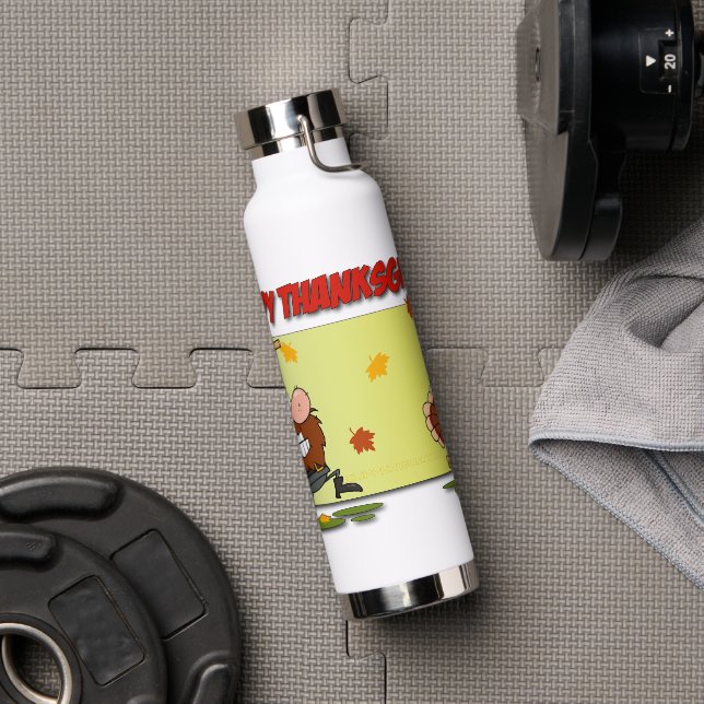 SlipperyJoe's humorous cartoon-style Thanksgiving  Water Bottle (Gym)