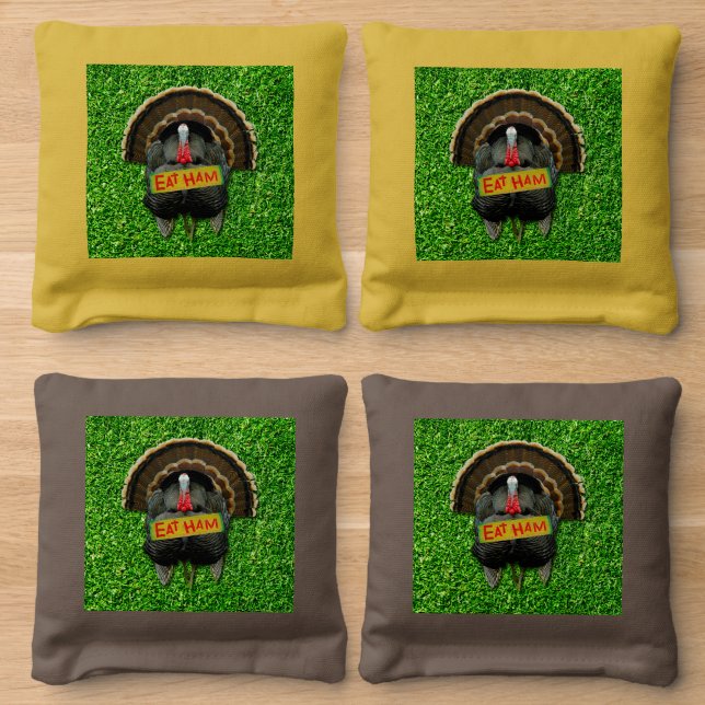 SlipperyJoe's humorous clever Thanksgiving theme t Cornhole Bags (Wood)