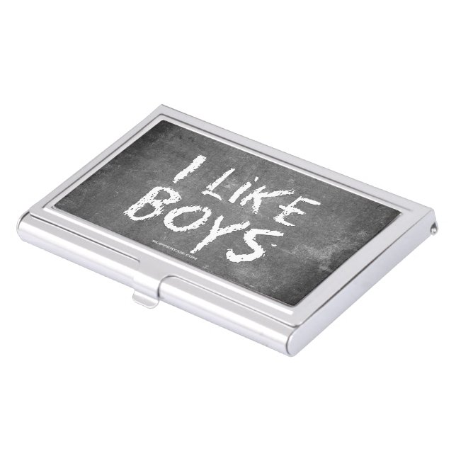 SlipperyJoe's I Like Boys dirty chalkboard dark te Business Card Case (Front)