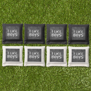 SlipperyJoe's I Like Boys dirty chalkboard dark te Cornhole Bags