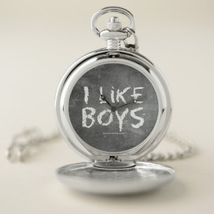 SlipperyJoe's I Like Boys dirty chalkboard dark te Pocket Watch