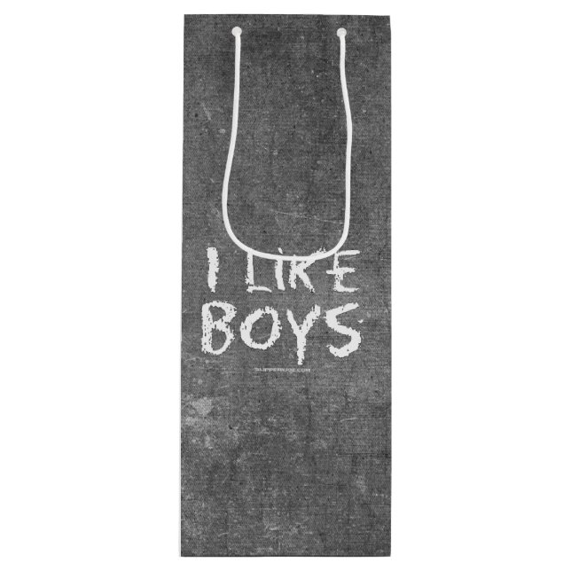 SlipperyJoe's I Like Boys dirty chalkboard dark te Wine Gift Bag (Front)