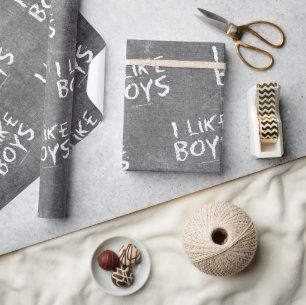 SlipperyJoe's I like boys dirty chalkboard writing Wrapping Paper