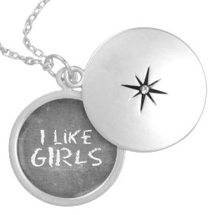 SlipperyJoe's I Like Girls dirty chalkboard dark t Locket Necklace