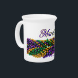 SlipperyJoe's iconic Mardi Gras–themed image elega Beverage Pitcher<br><div class="desc">SlipperyJoe's iconic Mardi Gras–themed image elegant flowing script yellow outline shiny metallic bead necklaces gifts new orleans traditional purple gold green artistic symmetrical decorative pattern glossy reflective celebratory parade ready emphasizing abundance sparkles festival colors Carnival Fat Tuesday festival lively vibrant spirited party extravagant cultural masked energy</div>