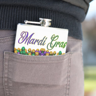 SlipperyJoe's iconic Mardi Gras–themed image elega Flask