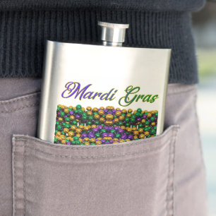 SlipperyJoe's iconic Mardi Gras–themed image elega Flask