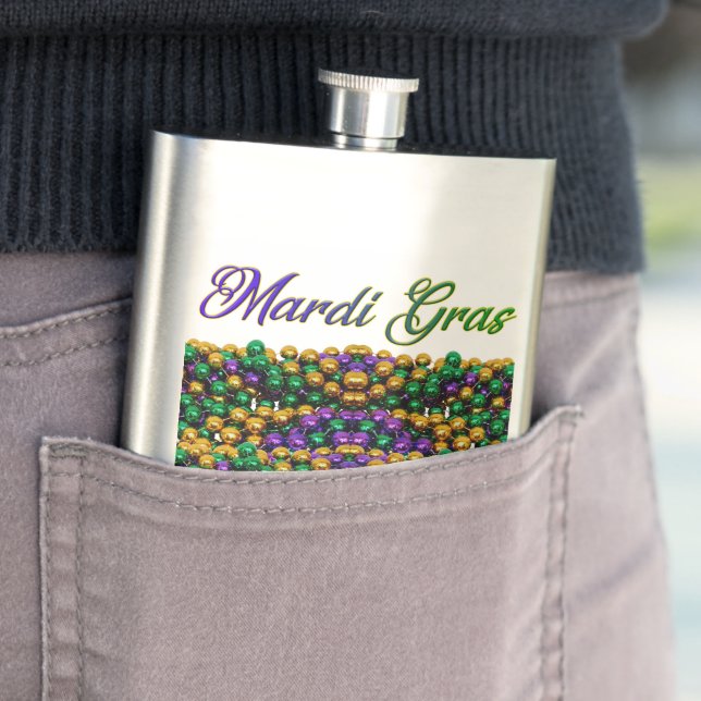 SlipperyJoe's iconic Mardi Gras–themed image elega Flask (In Situ)
