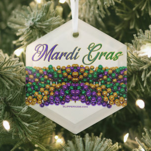 SlipperyJoe's iconic Mardi Gras–themed image elega Glass Ornament