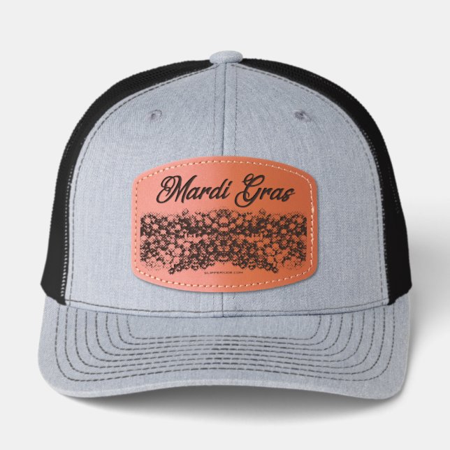 SlipperyJoe's iconic Mardi Gras–themed image elega Leather Patch Hat (Front)