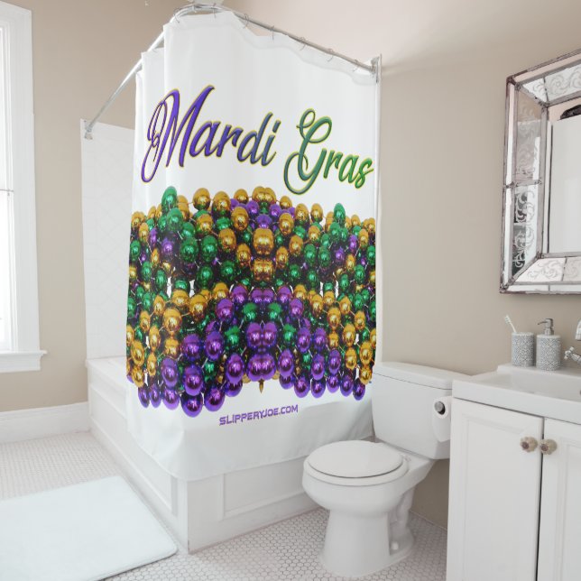 SlipperyJoe's iconic Mardi Gras–themed image elega Shower Curtain (In Situ)