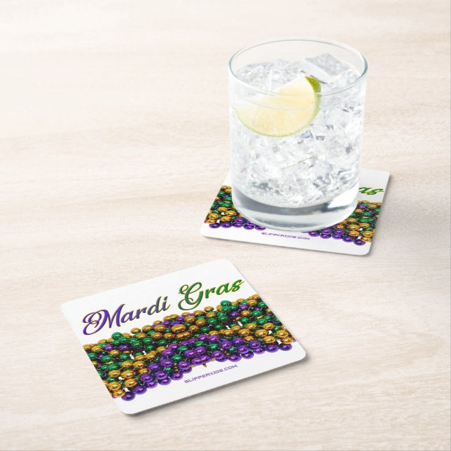 SlipperyJoe's iconic Mardi Gras–themed image elega Square Paper Coaster (Insitu)
