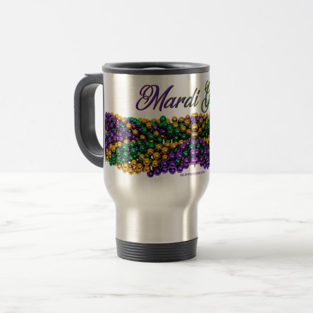 SlipperyJoe's iconic Mardi Gras–themed image elega Travel Mug (Front Left)