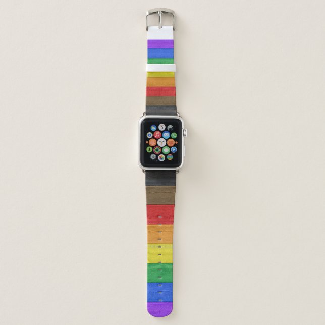 SlipperyJoe's Inclusive gay pride flag textured ru Apple Watch Band (Front)