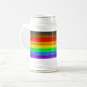 SlipperyJoe's Inclusive gay pride flag textured ru Beer Stein