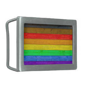 SlipperyJoe's Inclusive gay pride flag textured ru Belt Buckle