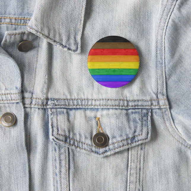 SlipperyJoe's Inclusive gay pride flag textured ru Button | Zazzle