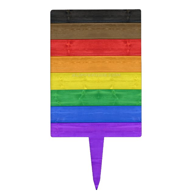 SlipperyJoe's Inclusive gay pride flag textured ru Cake Topper (Front)