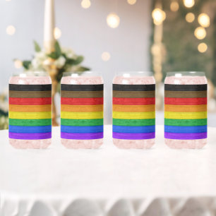 SlipperyJoe's Inclusive gay pride flag textured ru Can Glass